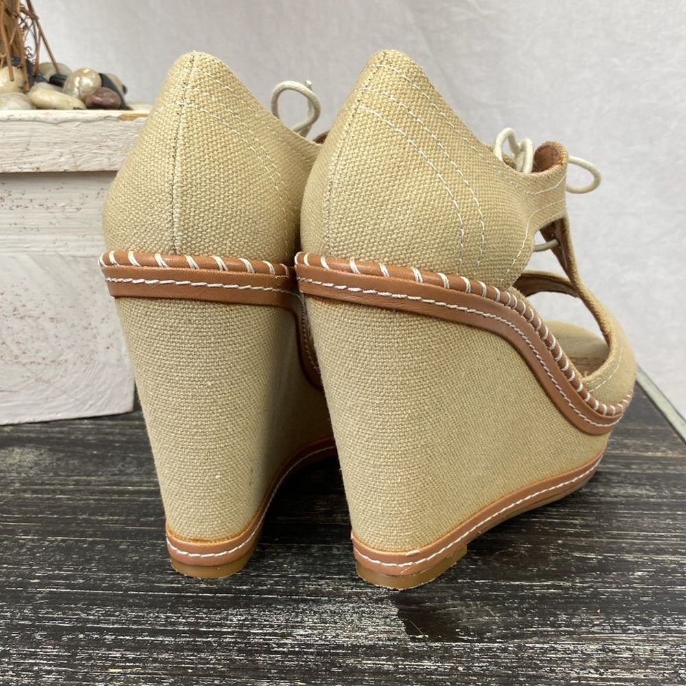 Gianni Bini Tan Wedge Cutout Lace Up High Heel Shoes 7 - Picture 4 of 8